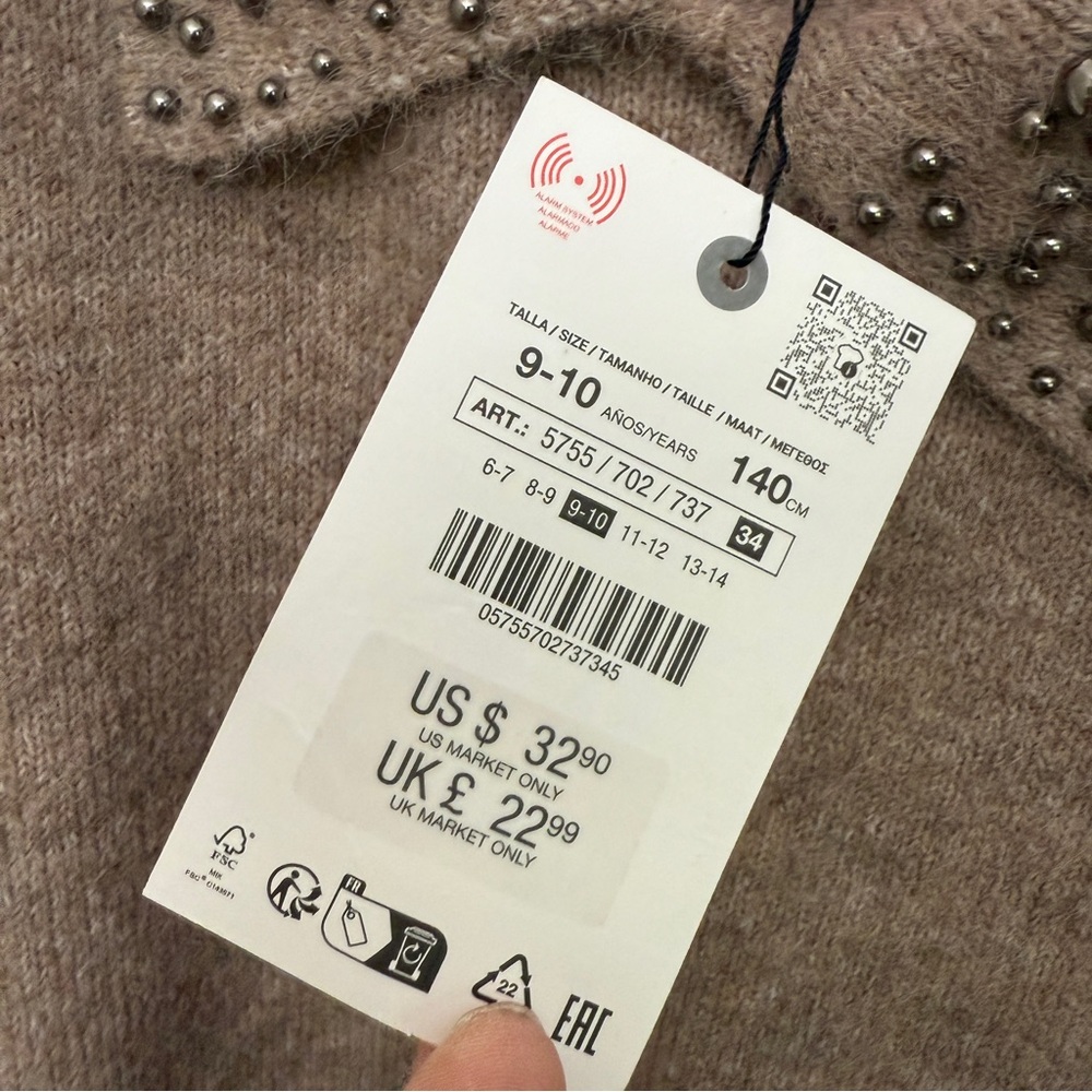 Zara Brown Sweater with Studded Collar kids 9-10 new with tags - Picture 4 of 5